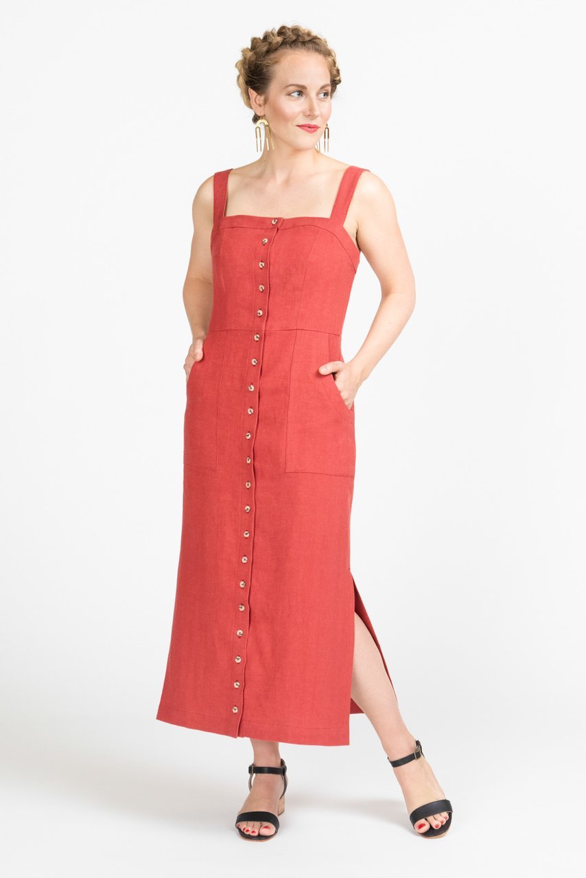 Closet Core Fiona Sundress sewing pattern – fitted button-up dress with interchangeable bodice and skirt options