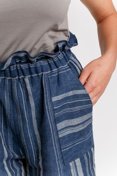 Megan Nielsen Opal sewing pattern for high-waist pants and shorts with paper bag and elastic waist options