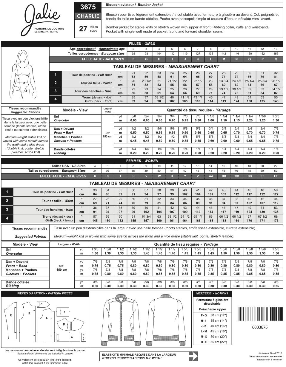 Pattern - Jalie - Charlie Bomber Jacket