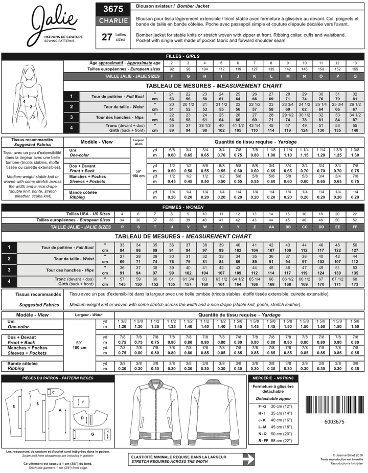 Pattern - Jalie - Charlie Bomber Jacket