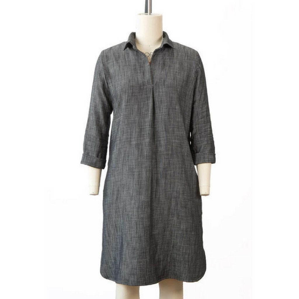 Liesl + Co Gallery Tunic and Dress sewing pattern with pleated placket and shirttail hem