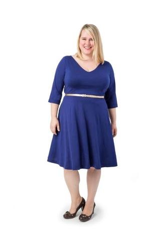Cashmerette Turner Dress sewing pattern – knit dress with lined V-neck bodice, softly flared skirt, and short, mid, or long sleeves.