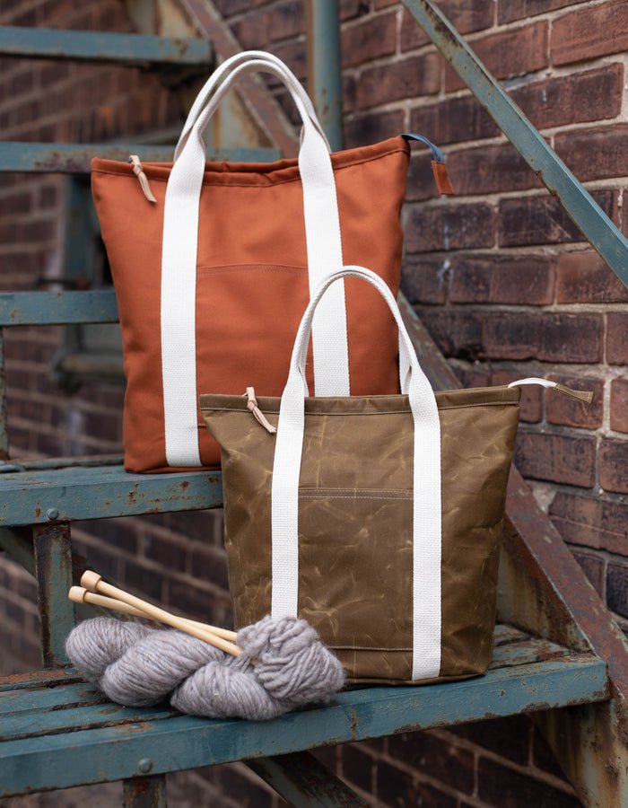 Noodlehead Buckthorn Backpack and Tote sewing pattern for DIY zip-top organizer bag with pockets