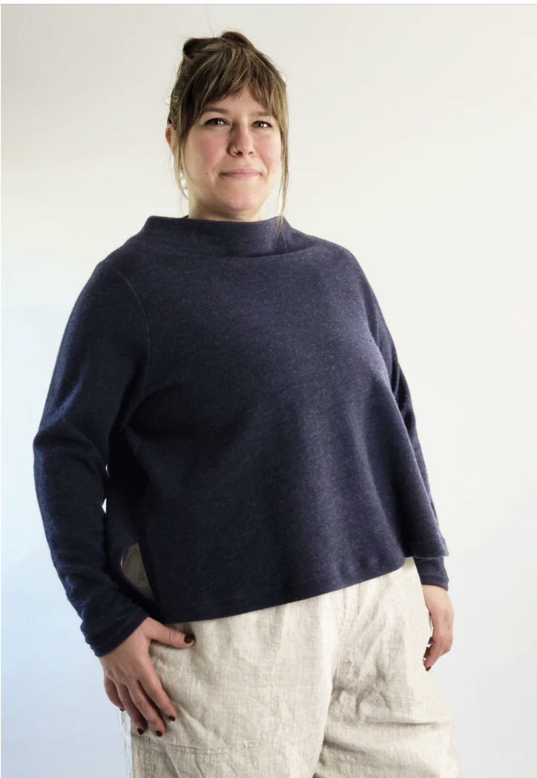 Sew House Seven Toaster Sweaters pattern for curvy sizes, featuring high neck and hi-low hem sweater designs.