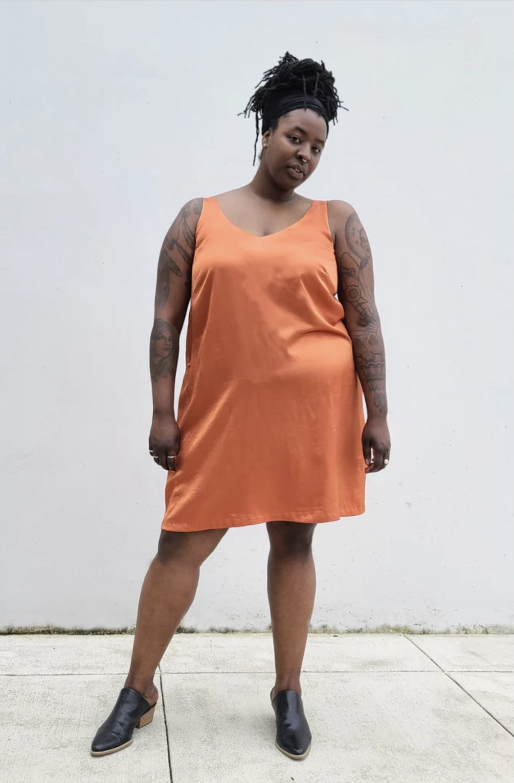 Sew House Seven Sauvie Sundress sewing pattern for curvy sizes with V-necklines, narrow straps, and pocket variations.