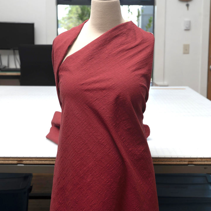 Japanese Cotton Wrinkled Dobby in Brick fabric with textured crumpled weave