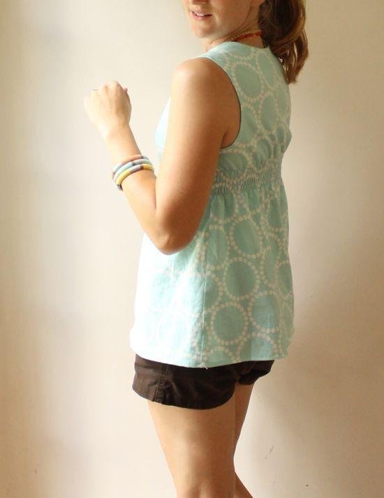Made by Rae Trillim dress or top with scoop neckline, shirring back, and pockets in cotton fabric