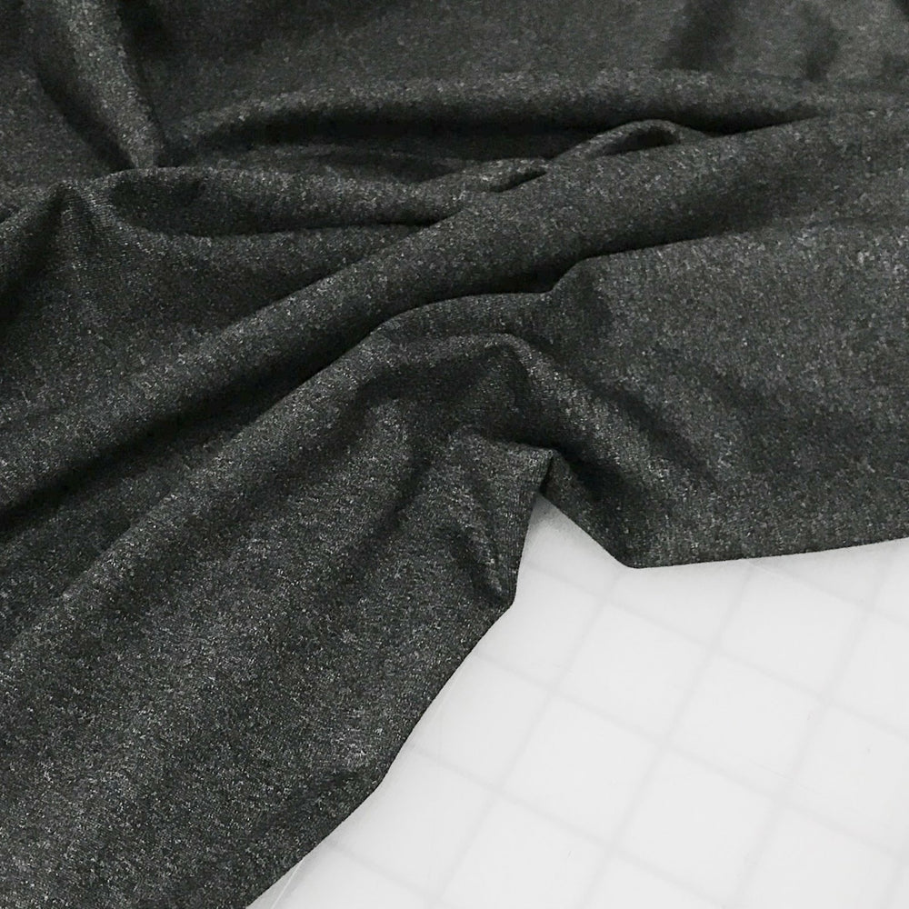 Heathered charcoal stretch supplex fabric, OEKO-TEX certified, soft nylon spandex blend for leggings, yoga wear, and activewear sewing