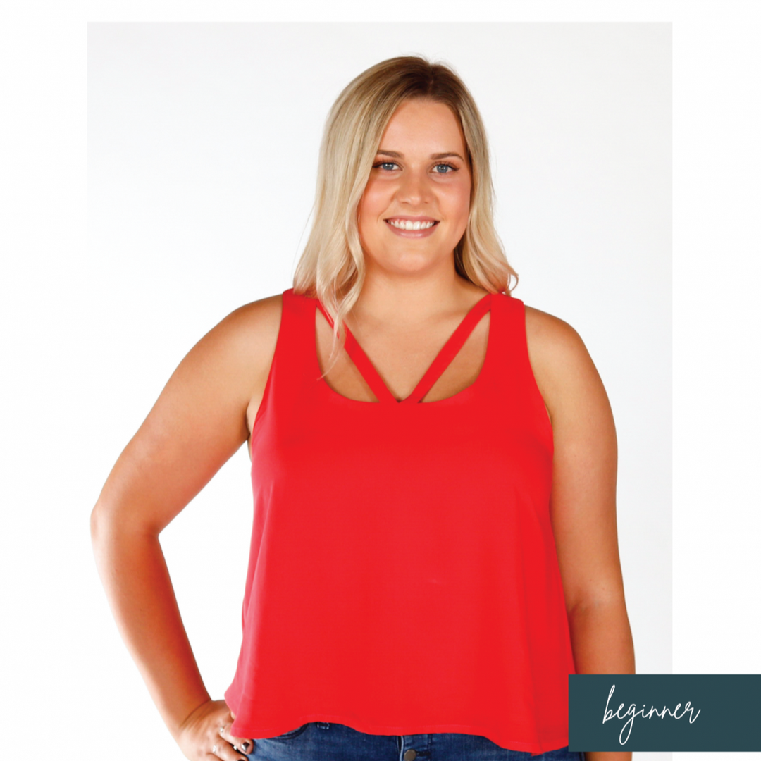 Allie Olson Elio Top sewing pattern with faux wrap silhouette and sleeve length options