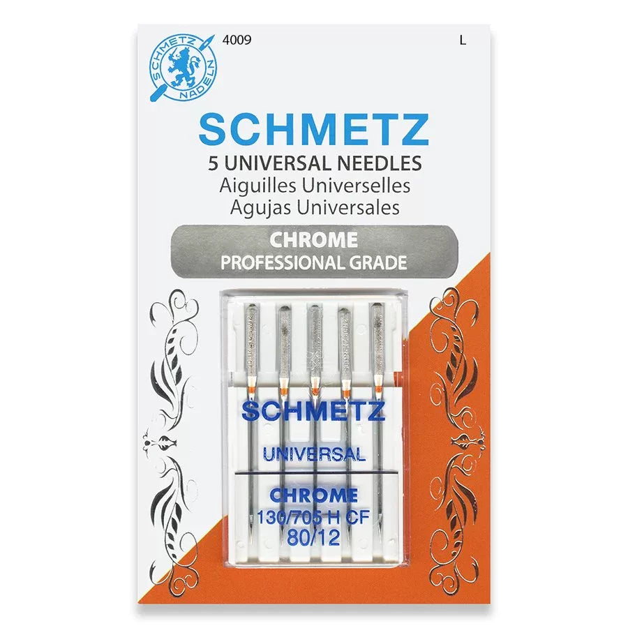 Schmetz Chrome Universal Sewing Needles 80/12 Size - 10 Count Pack for Professional Sewing
