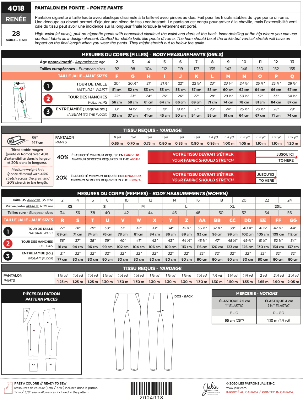 Pattern - Jalie - Renee Ponte Pants