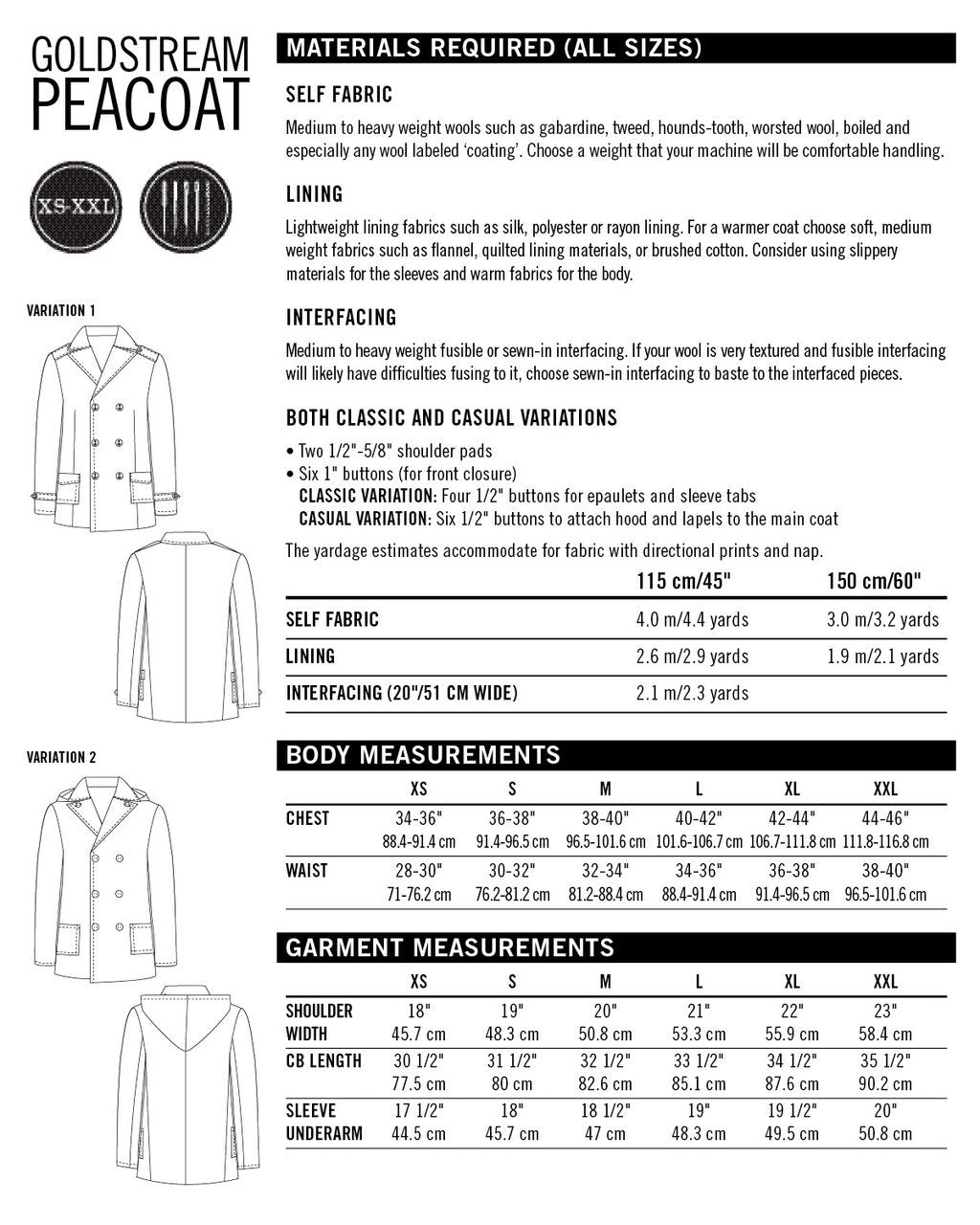 Thread Theory Goldstream Peacoat sewing pattern classic double-breasted wool coat with removable hood and lined pockets