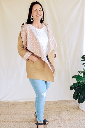 Sew to Grow Alston Reversible Jacket with oversized fit, raglan sleeves, and cascading collar.