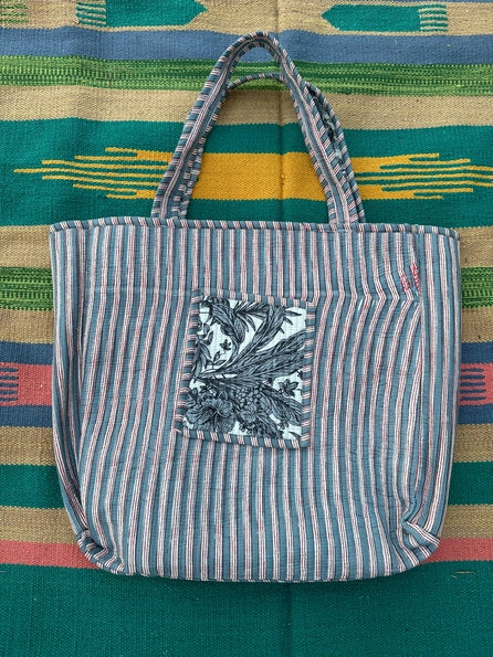 Quilted Cotton Extra Large Market Bag - Botanical Ivory (Reversible)