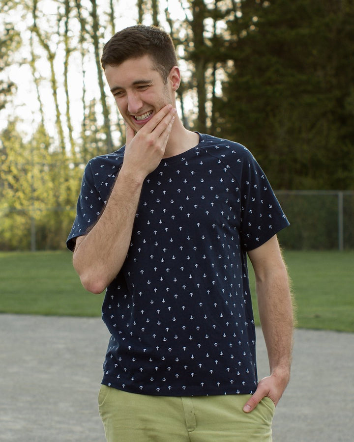 Thread Theory Sayward Raglan sewing pattern casual t-shirt with curved raglan seams and slim sleeves