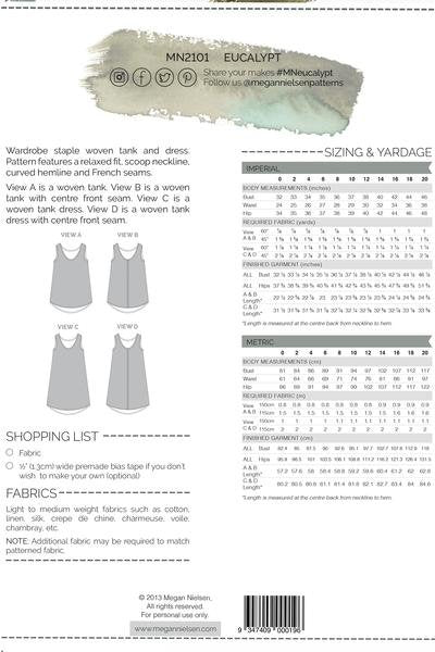 Megan Nielsen Eucalypt Woven Tank Top & Dress Pattern – scoop neckline tank and woven dress sewing pattern