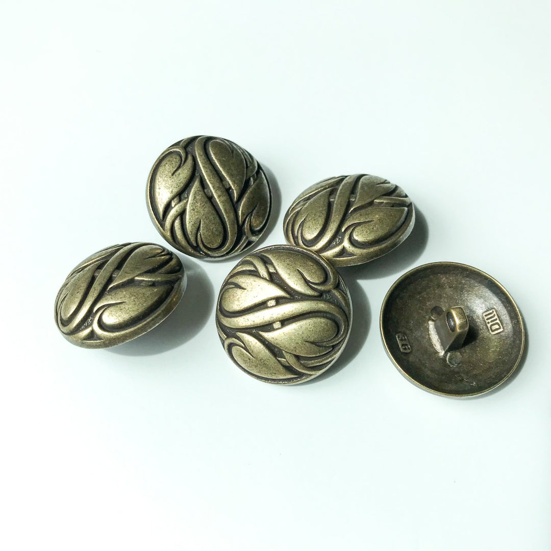 28mm Antique Brass Rounded Shank Buttons - Heart Motif German-Made Buttons for Jackets & Cardigans