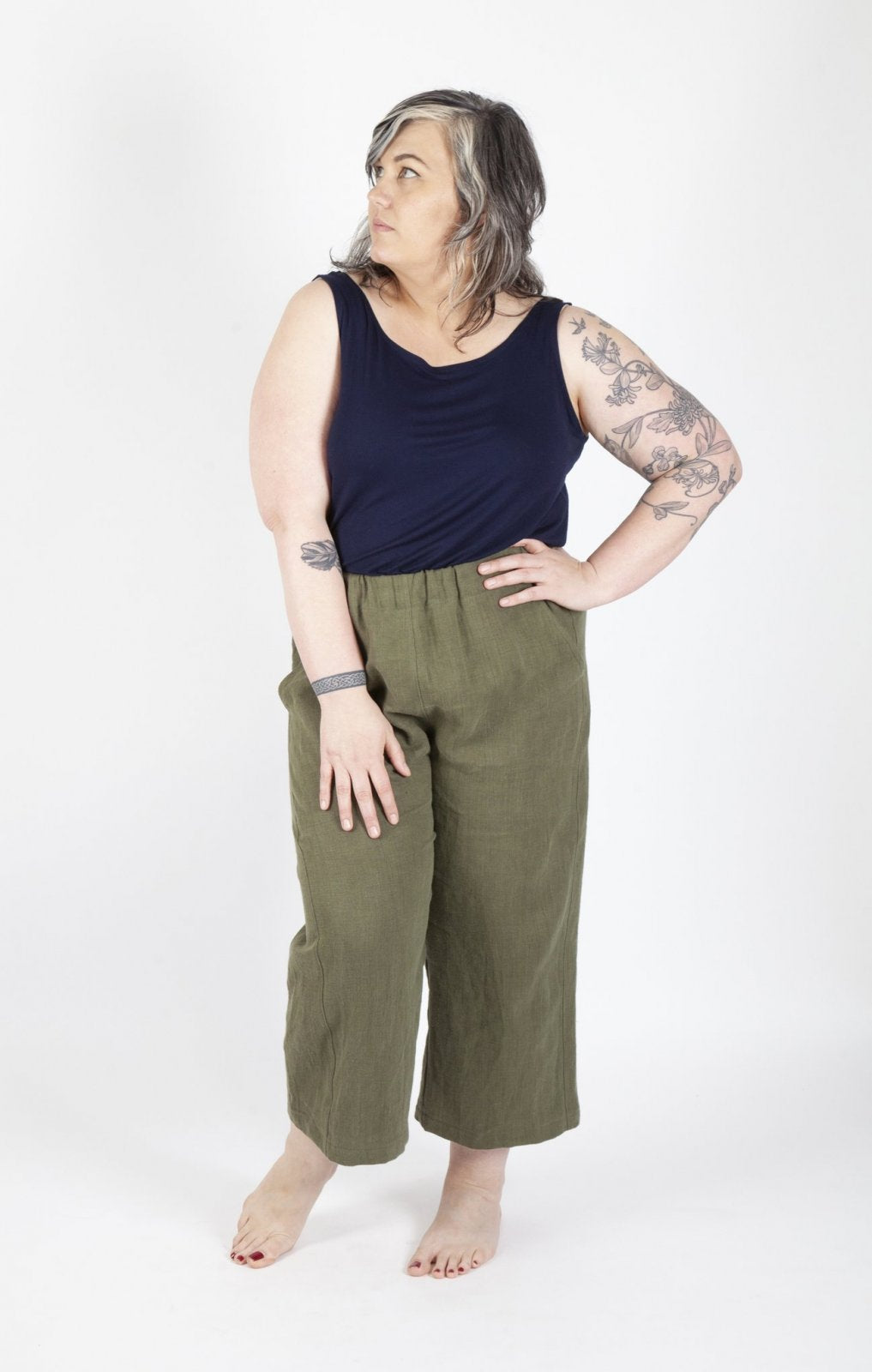 Sew House Seven Free Range Slacks Paper Pattern – elastic waist tapered and straight cropped pants sewing pattern