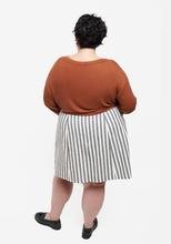 Grainline Studio Reed Skirt sewing pattern sizes 0–18 with inset and patch pockets, button front or invisible zipper closure, medium-weight fabrics