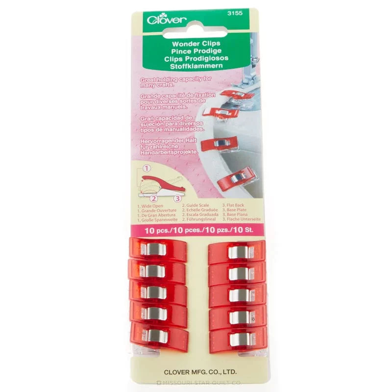 Clover Wonder Clips – 10 Pack | No-Pin Fabric Clips for Sewing, Quilting & Crafts