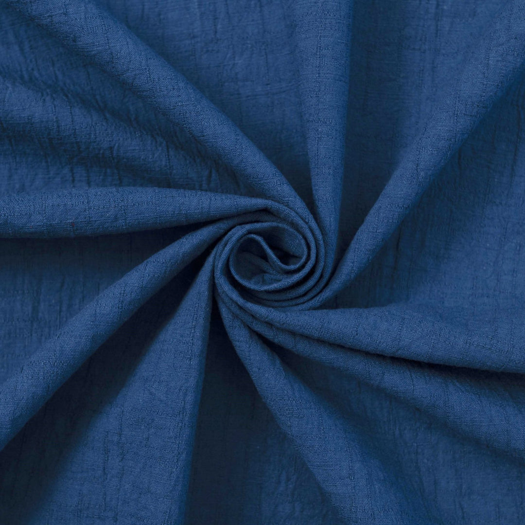 Japanese Cotton Wrinkled Dobby in Blue fabric with textured crumpled weave