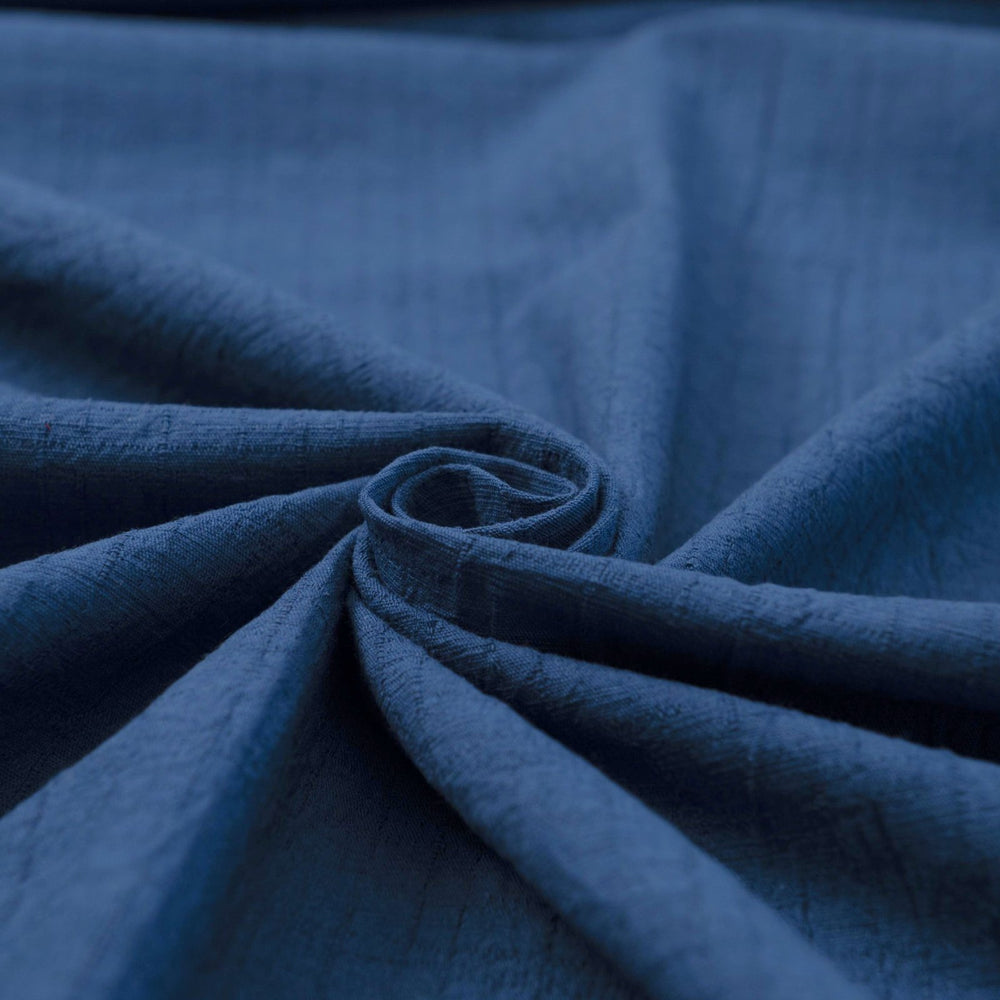 Japanese Cotton Wrinkled Dobby in Blue fabric with textured crumpled weave