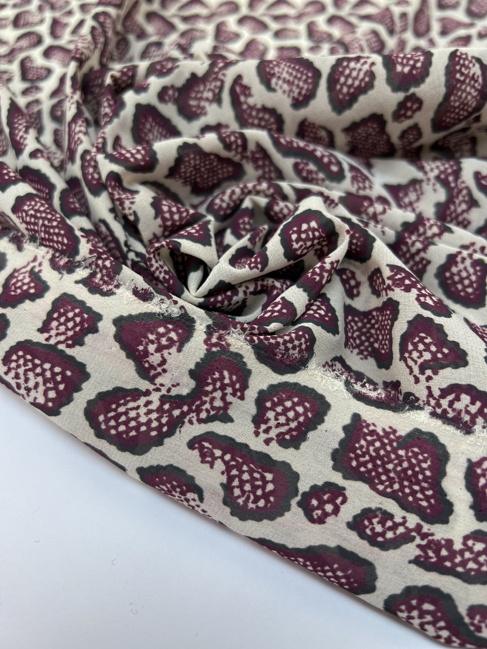 Silk Crepe Animal Print Fabric in Cream, Gray, and Purple - 75% Silk, 49 inches wide, Italian-made
