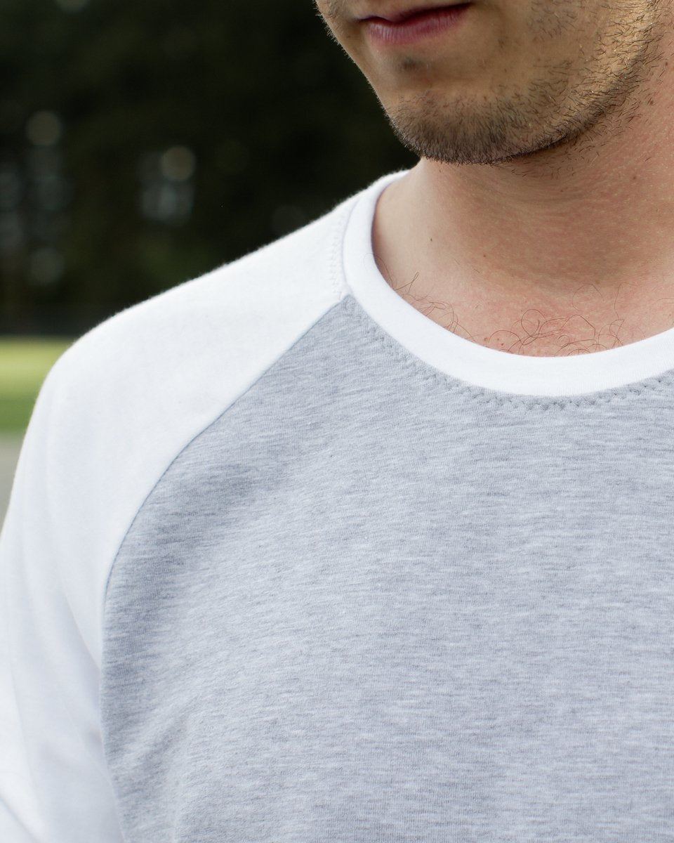 Thread Theory Sayward Raglan sewing pattern casual t-shirt with curved raglan seams and slim sleeves