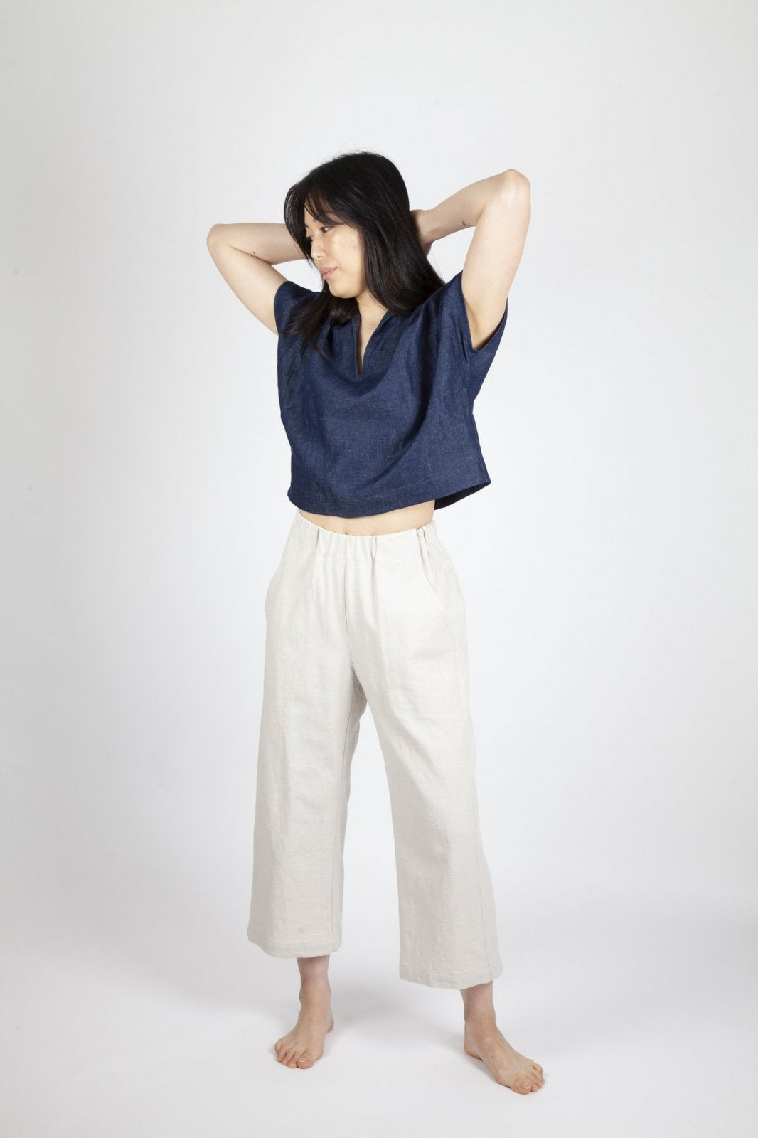 Sew House Seven Free Range Slacks Paper Pattern – elastic waist tapered and straight cropped pants sewing pattern