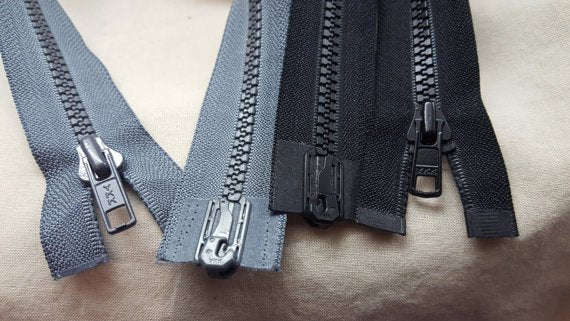 Black zipper with silver metal teeth and pull tab – 29-inch heavy-duty sewing zipper for jackets and bags