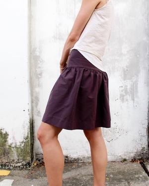 Cali Faye Collection Basics Drop Skirt sewing pattern with wide waist panel and A-line silhouette, suitable for lightweight woven fabrics