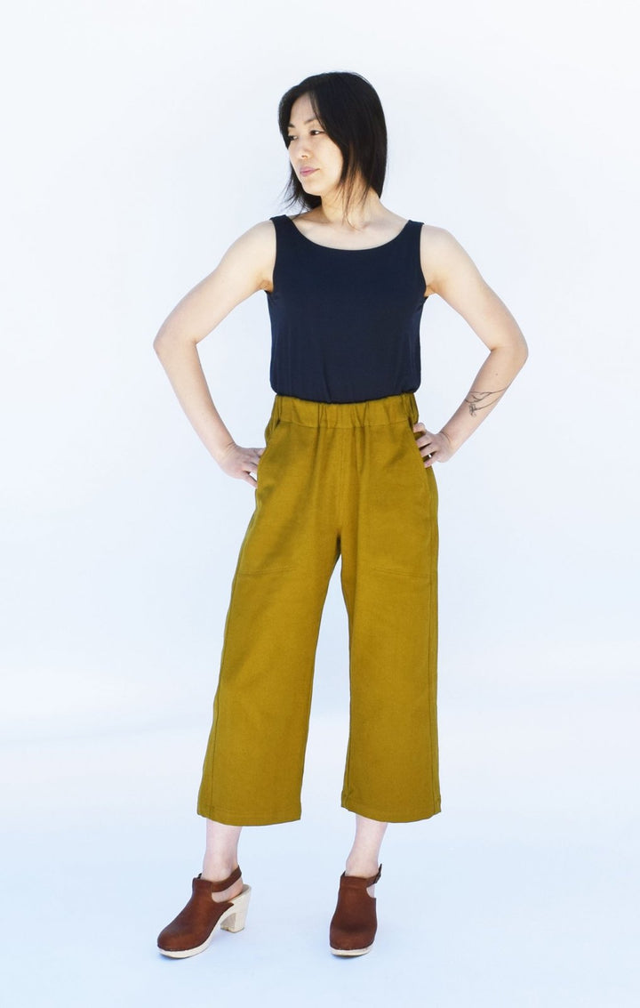 Sew House Seven Free Range Slacks Paper Pattern – elastic waist tapered and straight cropped pants sewing pattern