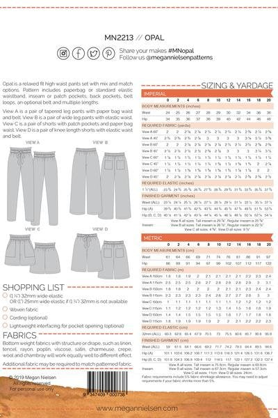 Megan Nielsen Opal sewing pattern for high-waist pants and shorts with paper bag and elastic waist options