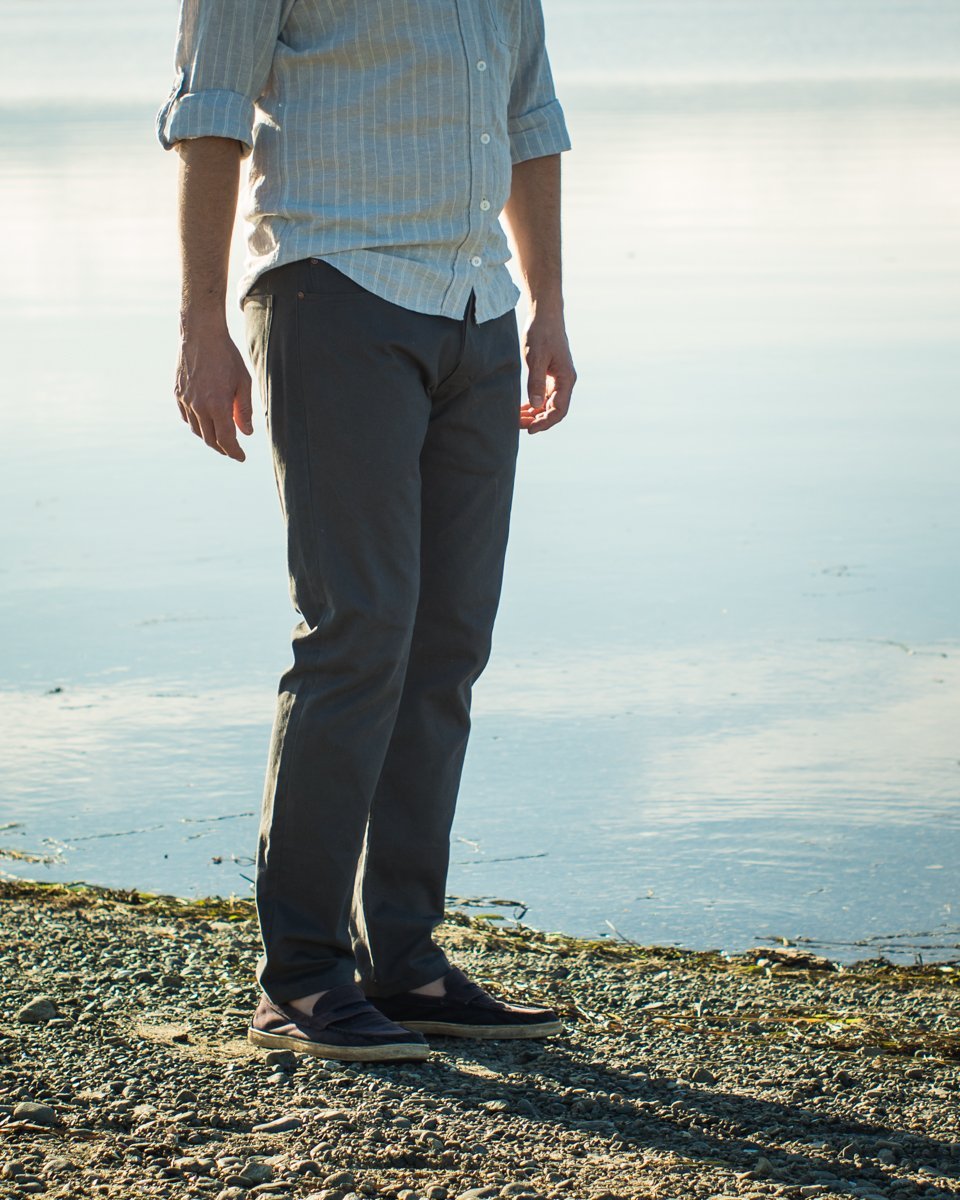 Thread Theory Quadra Jeans sewing pattern modern straight-leg denim with tapered legs and two-piece waistband
