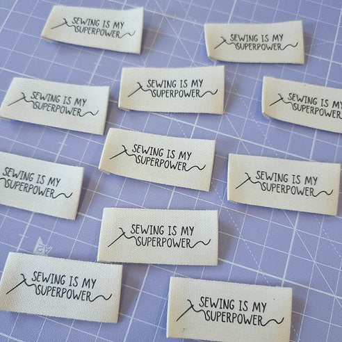 Sewing is my Superpower cotton labels - 100% soft fabric tags for handmade garments and quilts