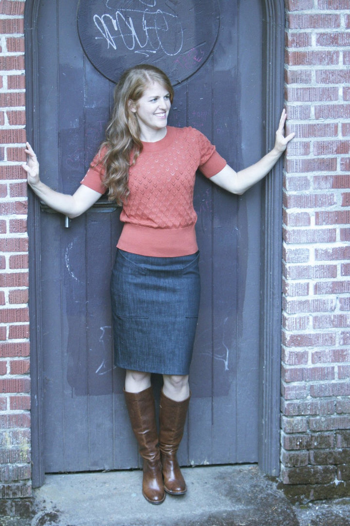 Sew House Seven Alberta Street Pencil Skirt sewing pattern – fitted skirt with pockets, yoke, and back vent