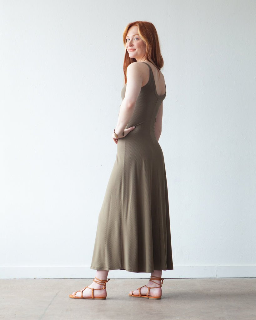 True Bias Zoey Tank & Dress sewing pattern with cropped tank, hip-length tank, and fit-and-flare dress variations in sizes 0–32.