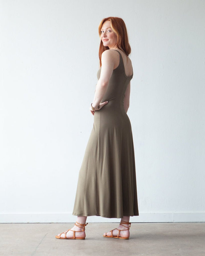 True Bias Zoey Tank & Dress sewing pattern with cropped tank, hip-length tank, and fit-and-flare dress variations in sizes 0–32.