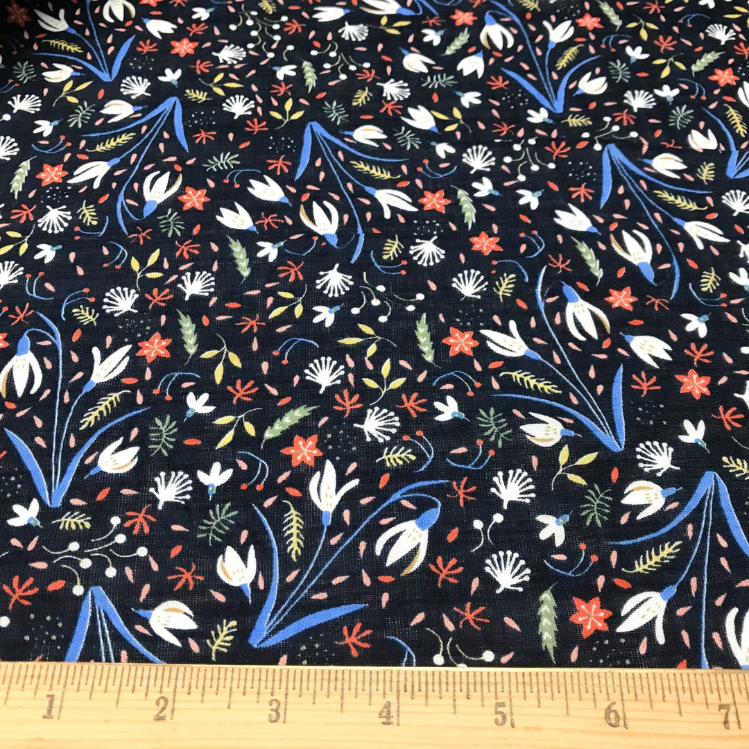 Cotton Viscose Voile Floral Party in Navy lightweight fabric with multicolor floral print