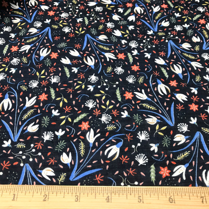 Cotton Viscose Voile Floral Party in Navy lightweight fabric with multicolor floral print