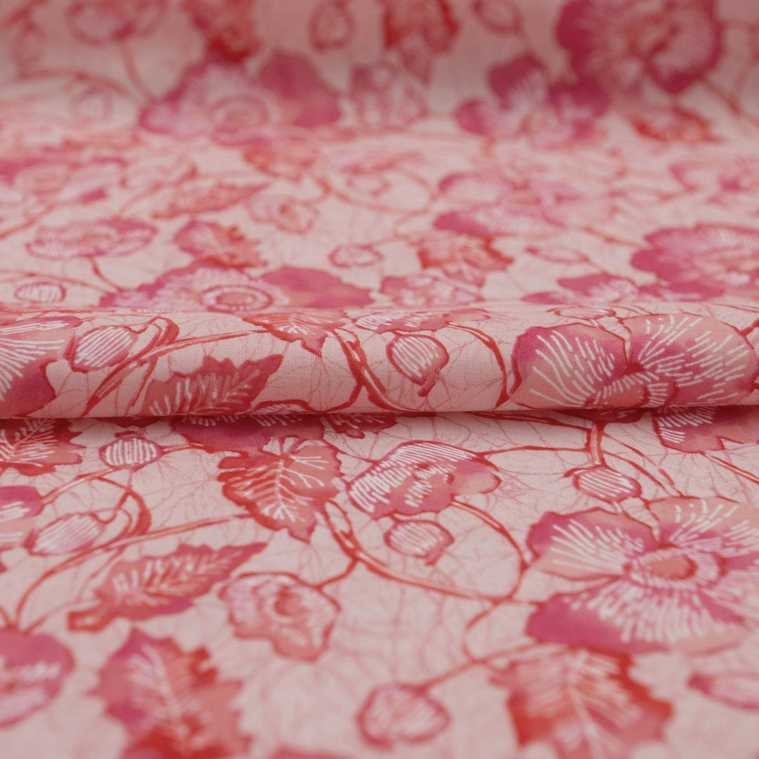 Cotton Lawn Bubblegum Bloom – 100% cotton, 44 inches wide, lightweight crisp fabric for sewing summer tops, robes, pajamas, and shirts