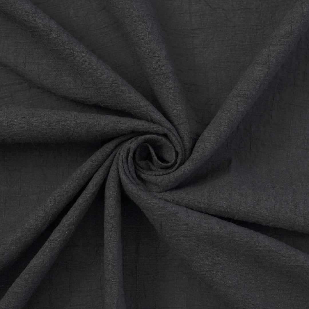 Japanese Cotton Wrinkled Dobby in Black fabric with textured crumpled weave