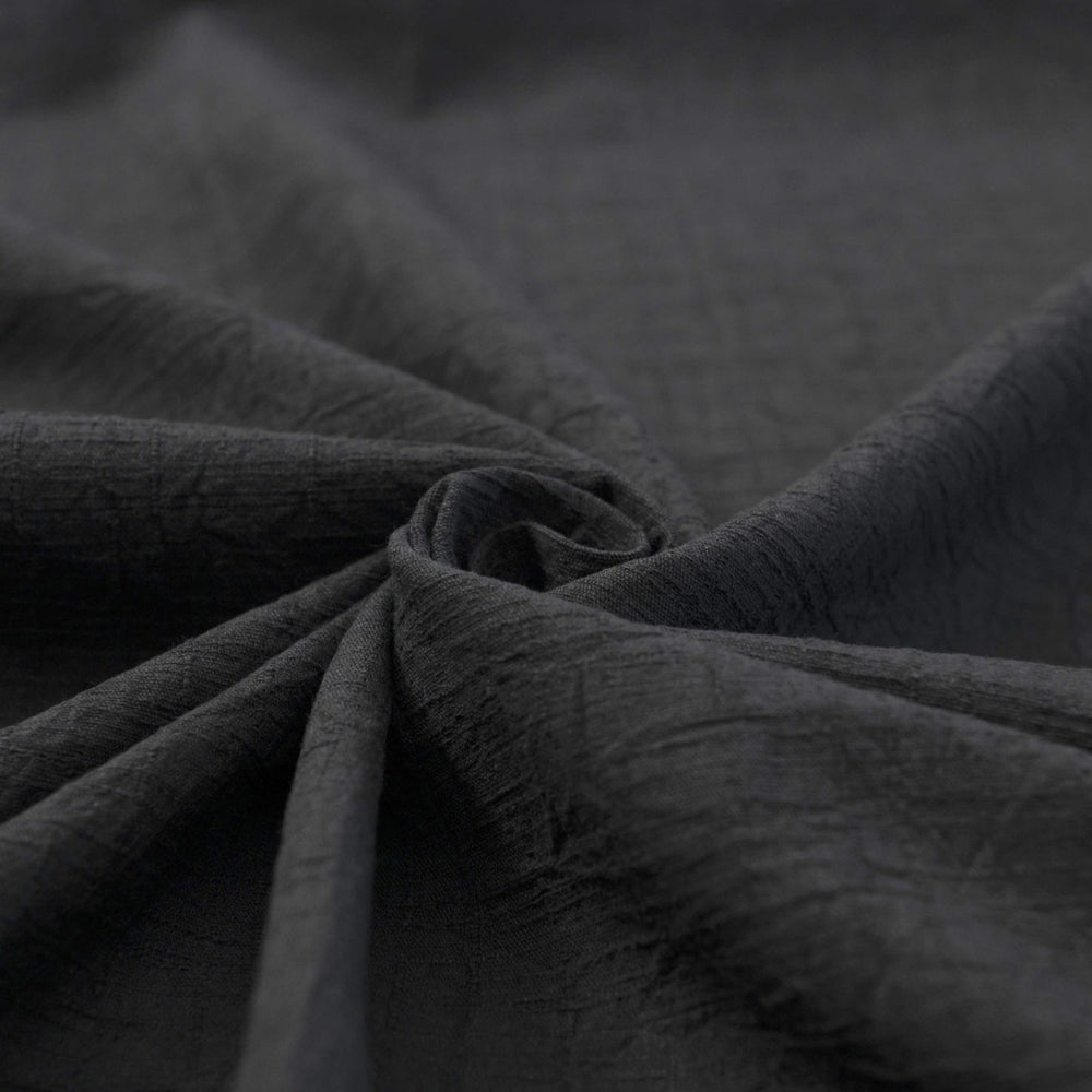 Japanese Cotton Wrinkled Dobby in Black fabric with textured crumpled weave