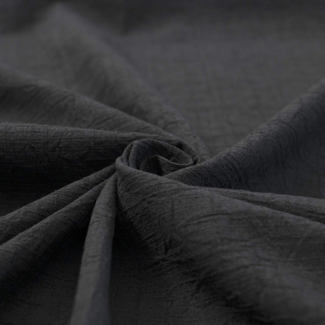 Japanese Cotton Wrinkled Dobby in Black fabric with textured crumpled weave