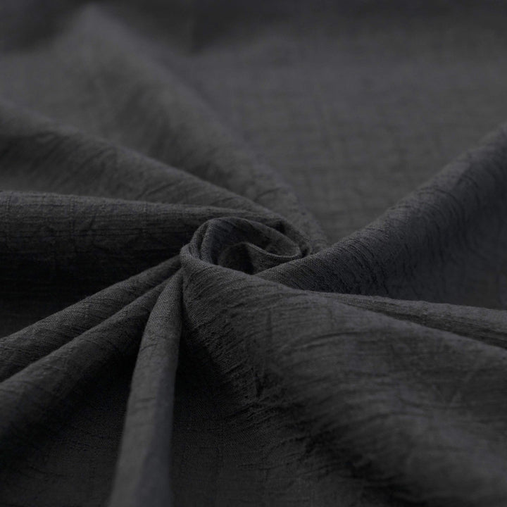 Japanese Cotton Wrinkled Dobby in Black fabric with textured crumpled weave