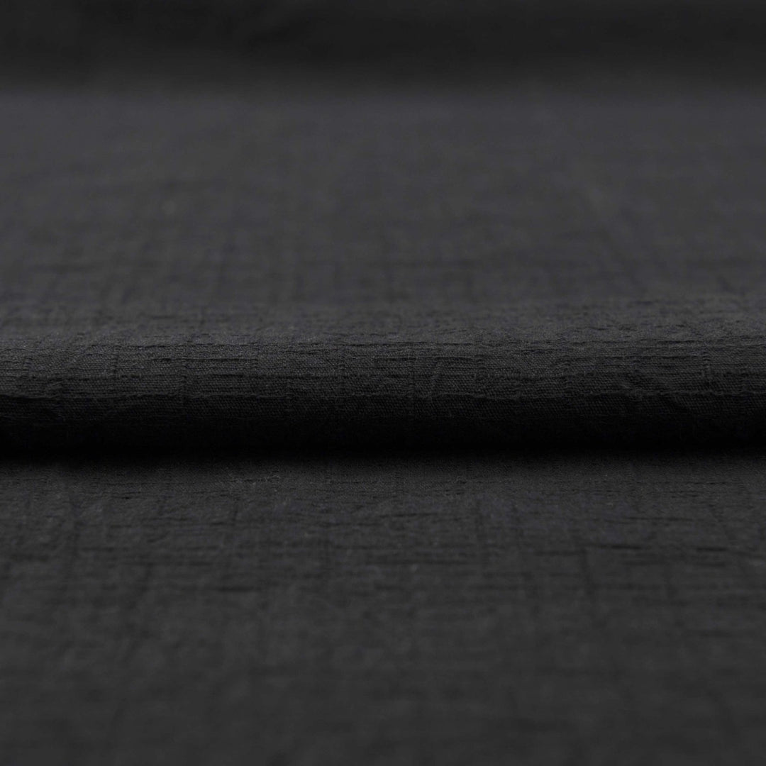 Japanese Cotton Wrinkled Dobby in Black fabric with textured crumpled weave