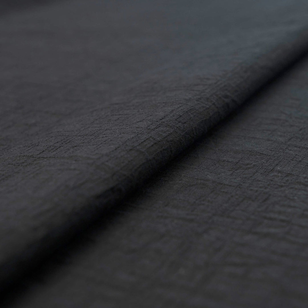 Japanese Cotton Wrinkled Dobby in Black fabric with textured crumpled weave