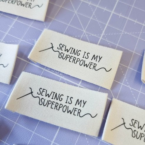 Sewing is my Superpower cotton labels - 100% soft fabric tags for handmade garments and quilts