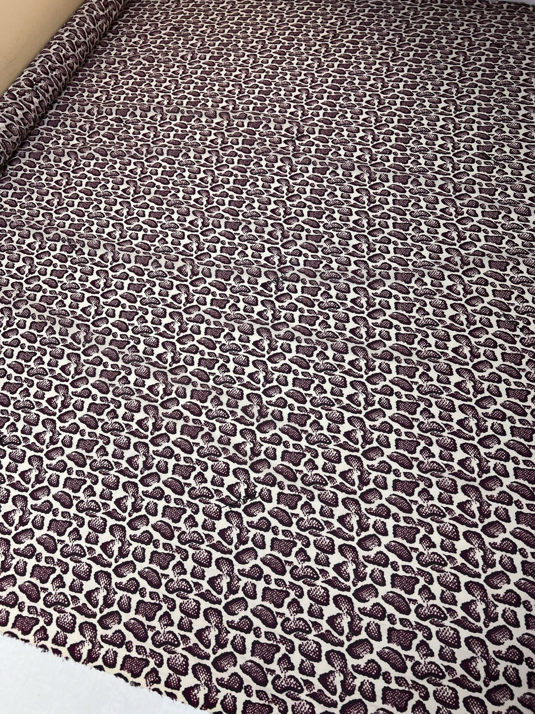 Silk Crepe Animal Print Fabric in Cream, Gray, and Purple - 75% Silk, 49 inches wide, Italian-made