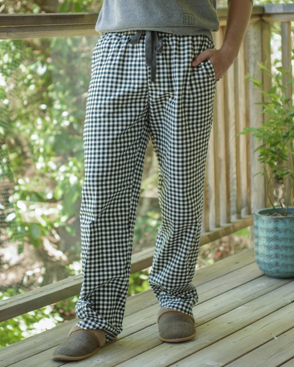 Thread Theory Eastwood Pajamas sewing pattern classic straight-leg pajama pants with elastic waistband and optional patch pocket
